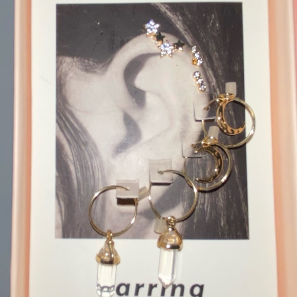 NWT Luna North Moon Star Crystal Hoop Stud Gold Earring Set - Picture 1 of 2
